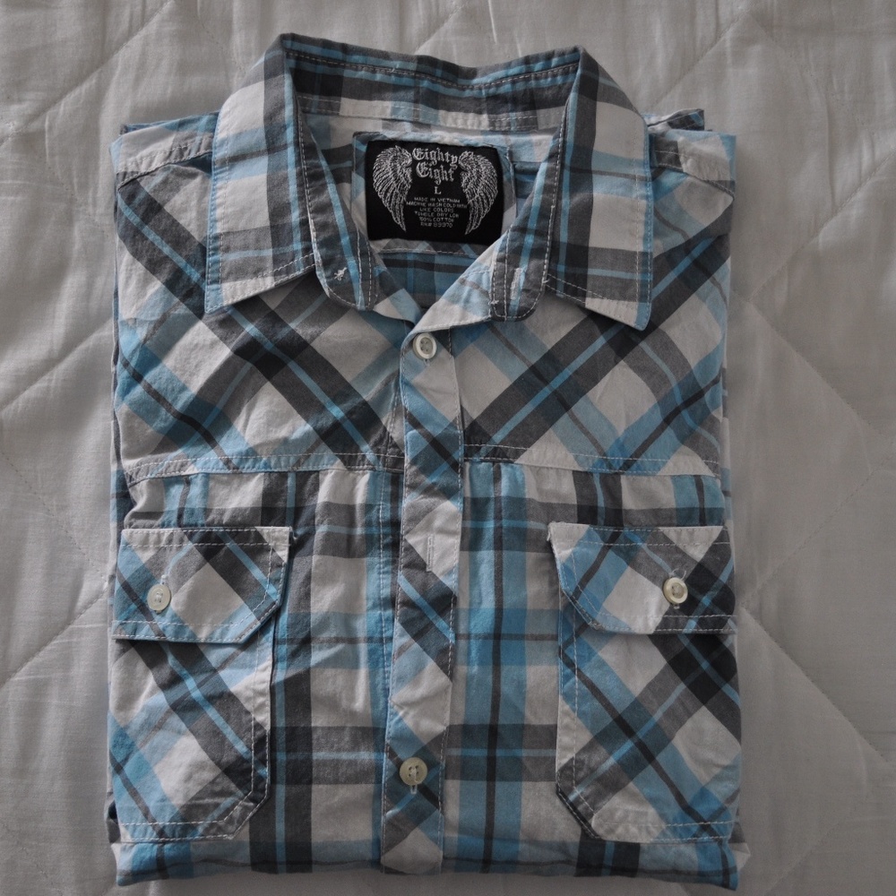Eighty Eight Men's Plaid Long Sleeve Shirt Blue
